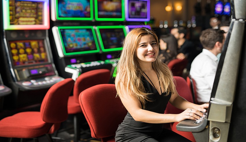 woman on slot machine