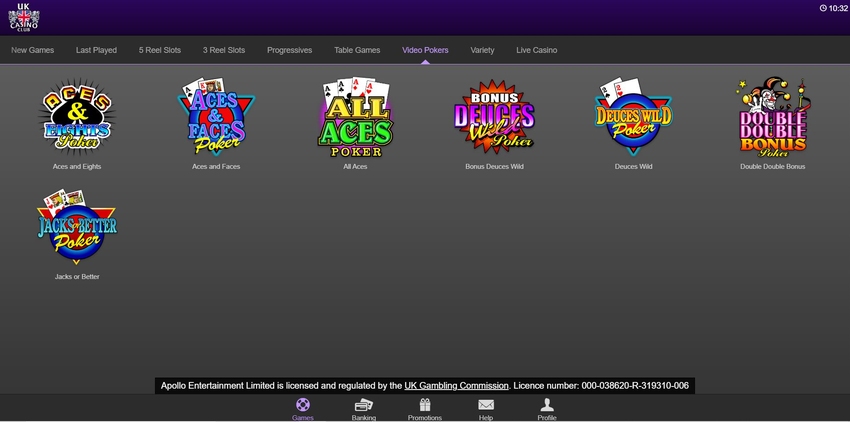 uk casino club website interface