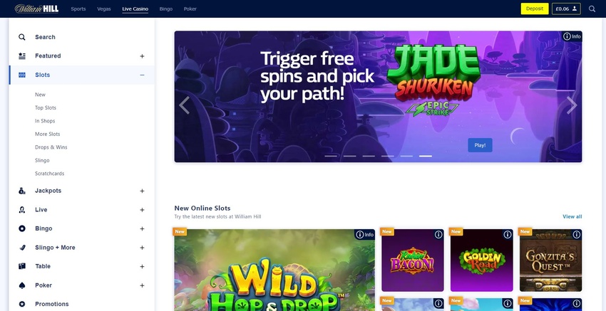 william hill casino interface